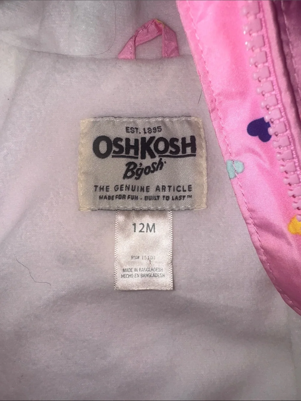 OshKosh B'gosh Pink Hooded Raincoat with Colorful Heart Print